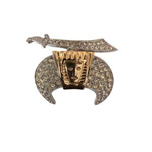 Vintage ORA Shriners Crescent Scimitar Rhinestone Brooch Masonic Fraternal Pin